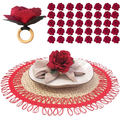 Maison Charlô | Wholesale Set of 40 Wholesale Red Colombiana Rose Flower Rosebud Napkin Rings Ecofriendly Pack - Loft&Timber