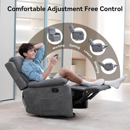 Grey Swivel Rocker Recliner Chair With Adjustable Backrest-3