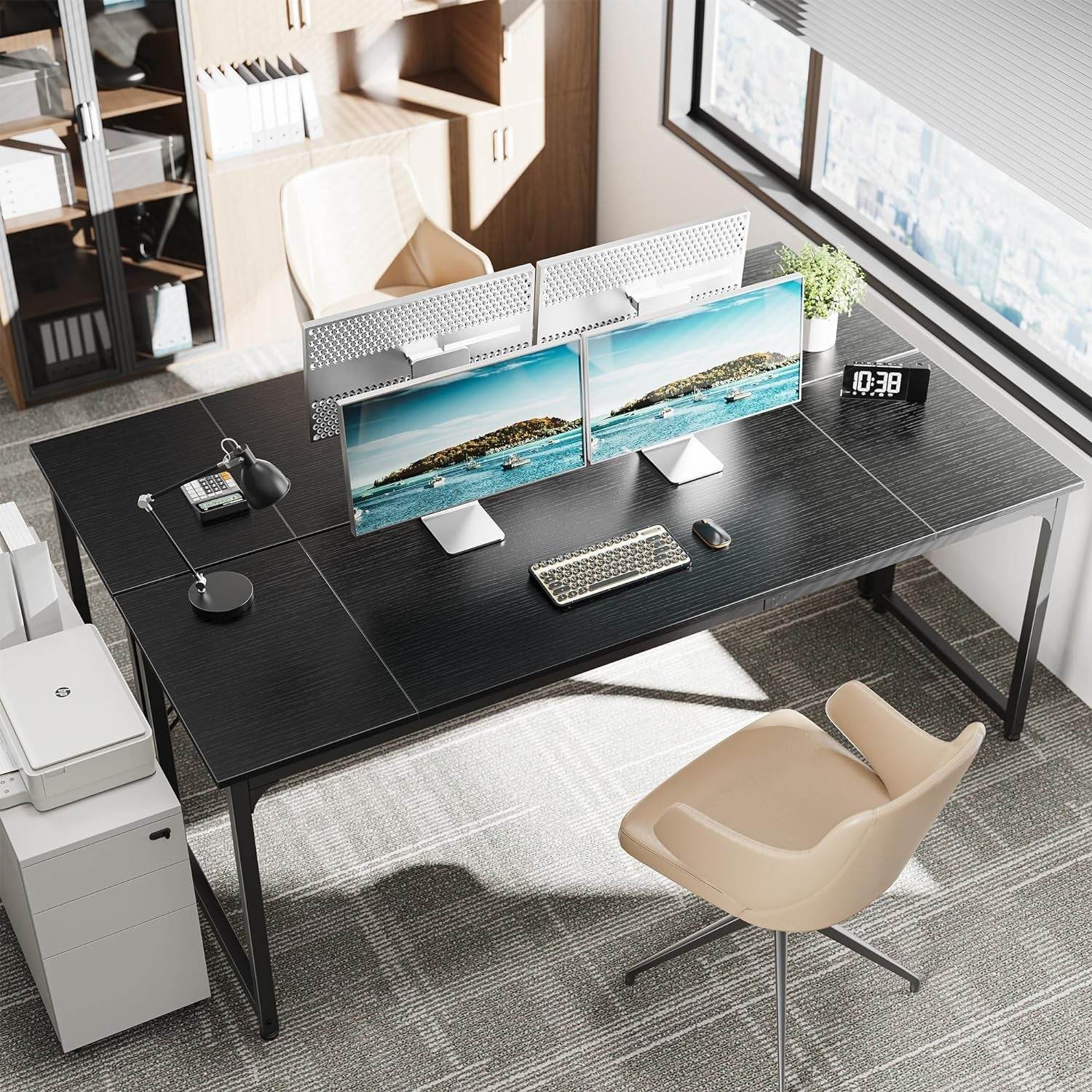 Computer Desk, 80 Inch Office Desk in Black - Loft&Timber