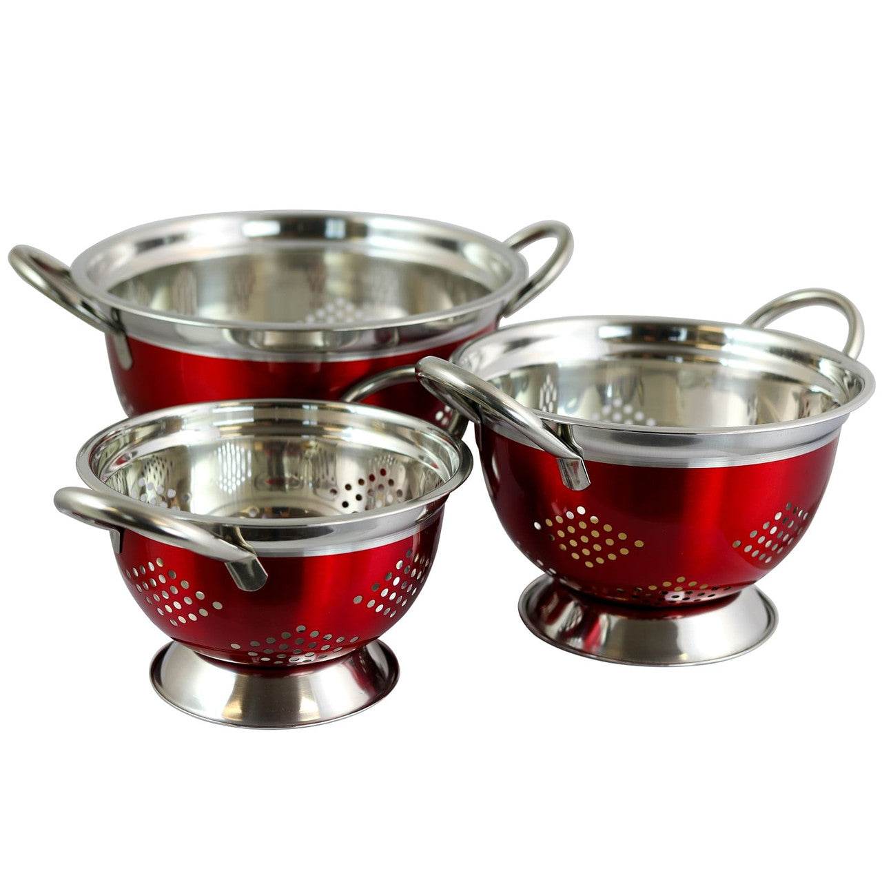 Oster Metaline 3 Pack Round Asian Colander, Metallic Red - Loft&Timber