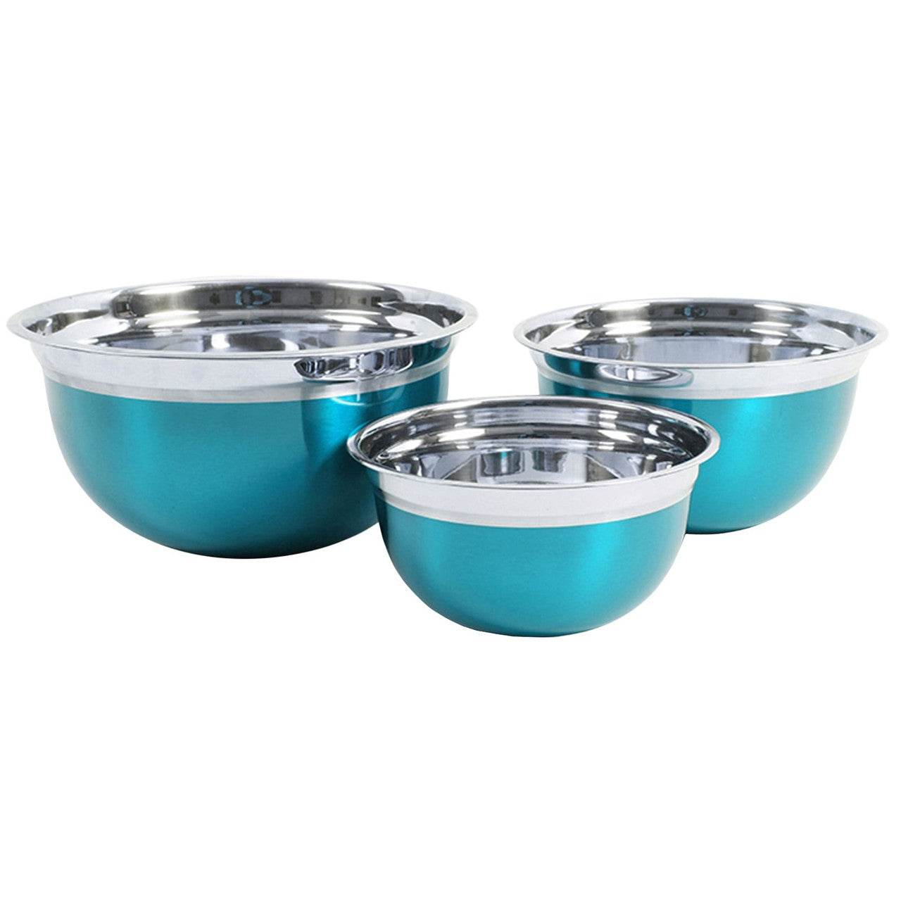 Oster Rosamond 3 Piece Stainless Steel Round Mixing Bowls in Turquoise - Loft&Timber