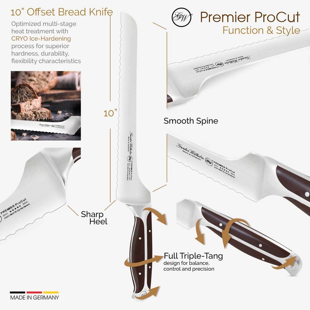 Gunter Wilhelm Premier Offset Bread Knife, 10 Inch | Dark Brown ABS Handle SKU: 30-318-1510 - Loft&Timber