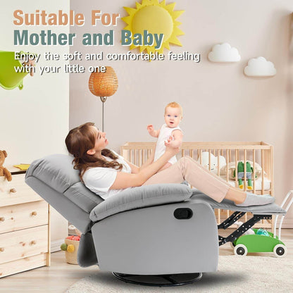 Swivel Rocker Recliner, Rocking Recliner Chair, Small Rocker Recliners for Small Spaces, Living Room, Bedroom, Nursery, RV, Light Grey - Loft&Timber