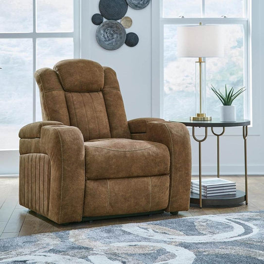Wolfridge Contemporary Faux Leather Upholstered Power Recliner with Adjustable Headrest in Dark Brown - Loft&Timber