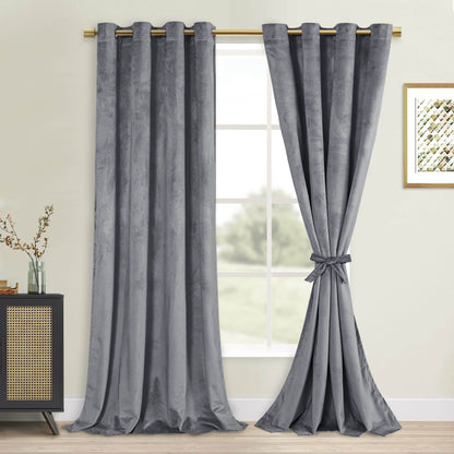 DWCN Velvet Blackout Curtains with Tiebacks, Set of 2 Panels - Loft&Timber