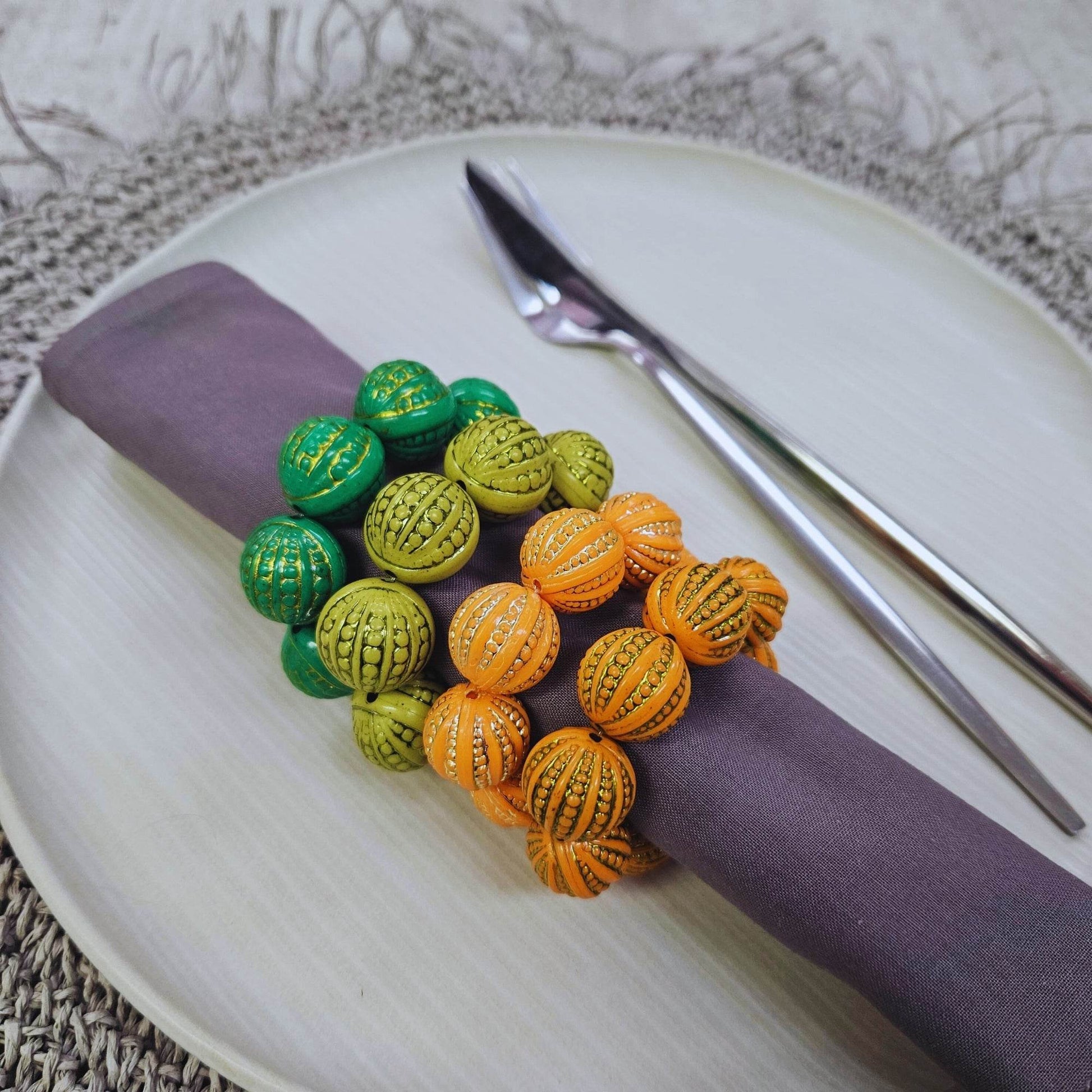 Maison Charlô | Set 4 Lemon Shine Beaded Napkin Rings | Rustic Napkin Ring | Handmade - Loft&Timber