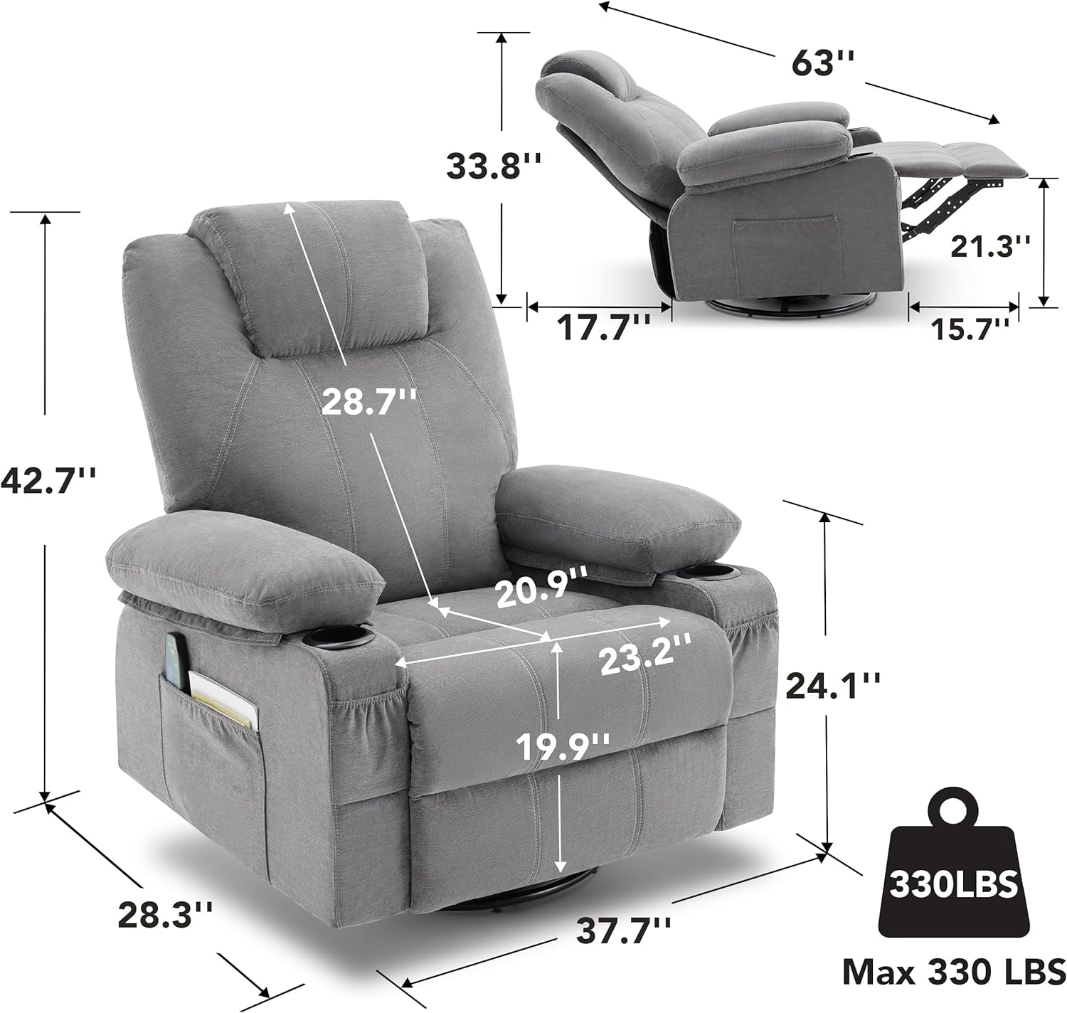 Swivel Recliner with Heat and Massage-1
