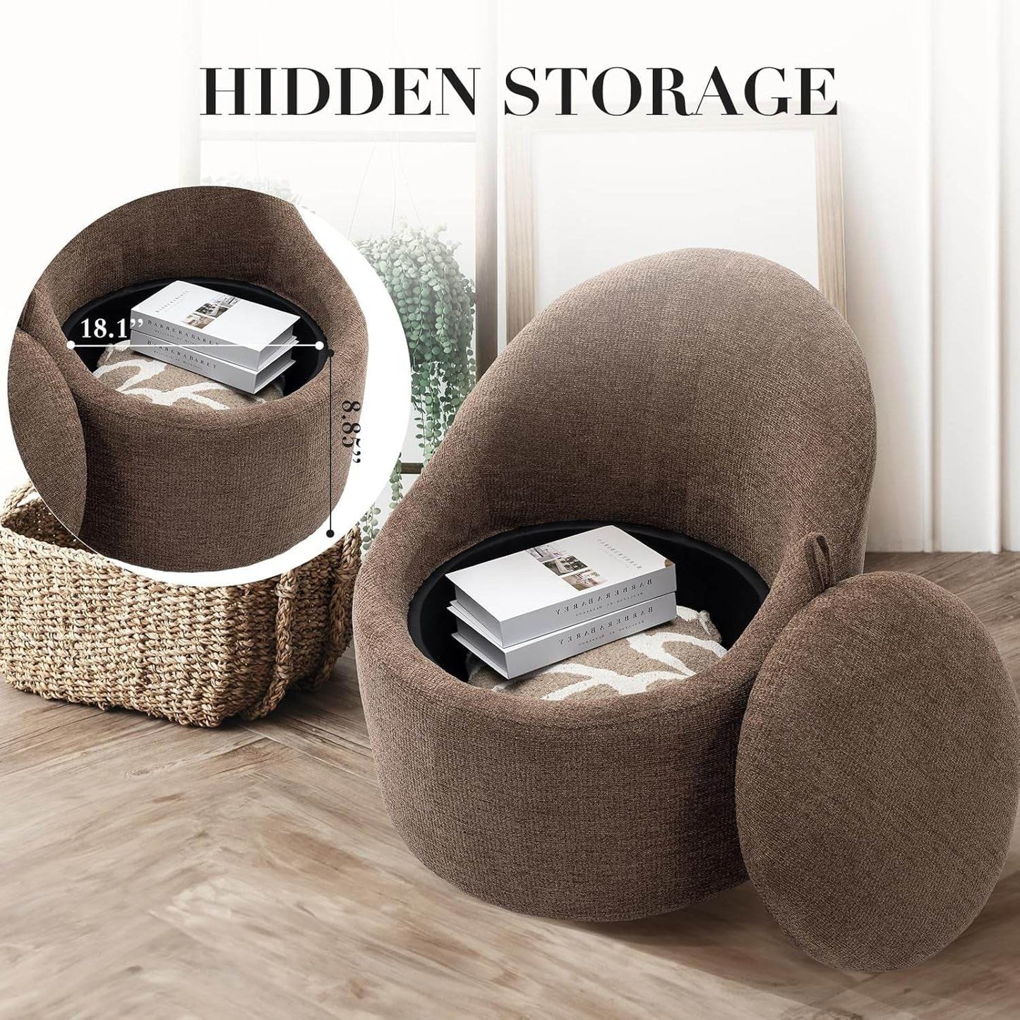 Brown 360 Degree Swivel Barrel LoungeChair Storage - Loft&Timber