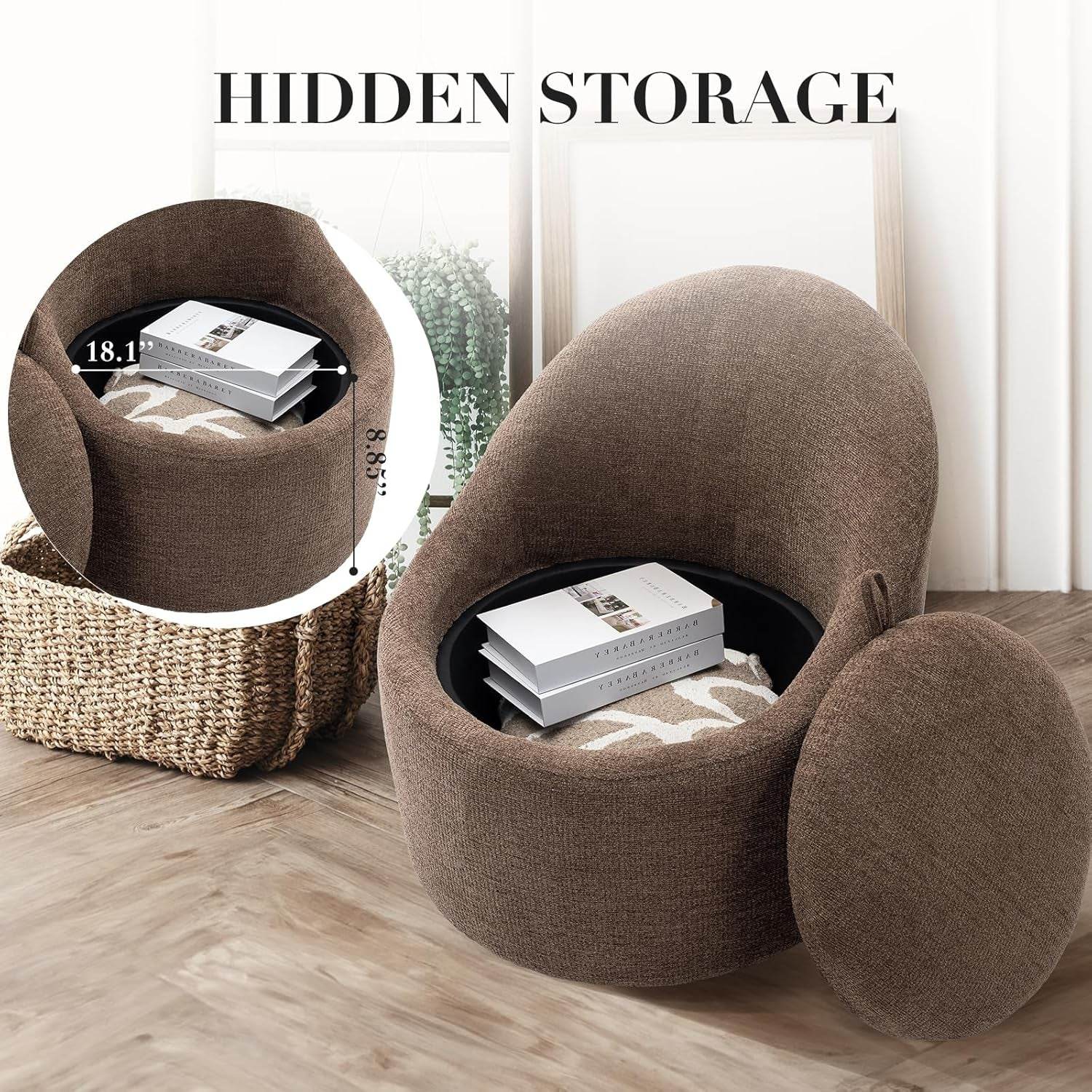 Brown 360 Degree Swivel Barrel LoungeChair Storage - Loft&Timber