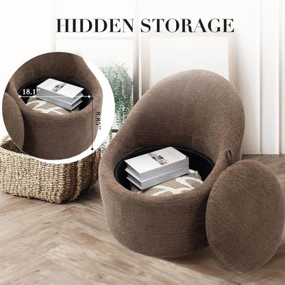 Brown 360 Degree Swivel Barrel LoungeChair Storage - Loft&Timber