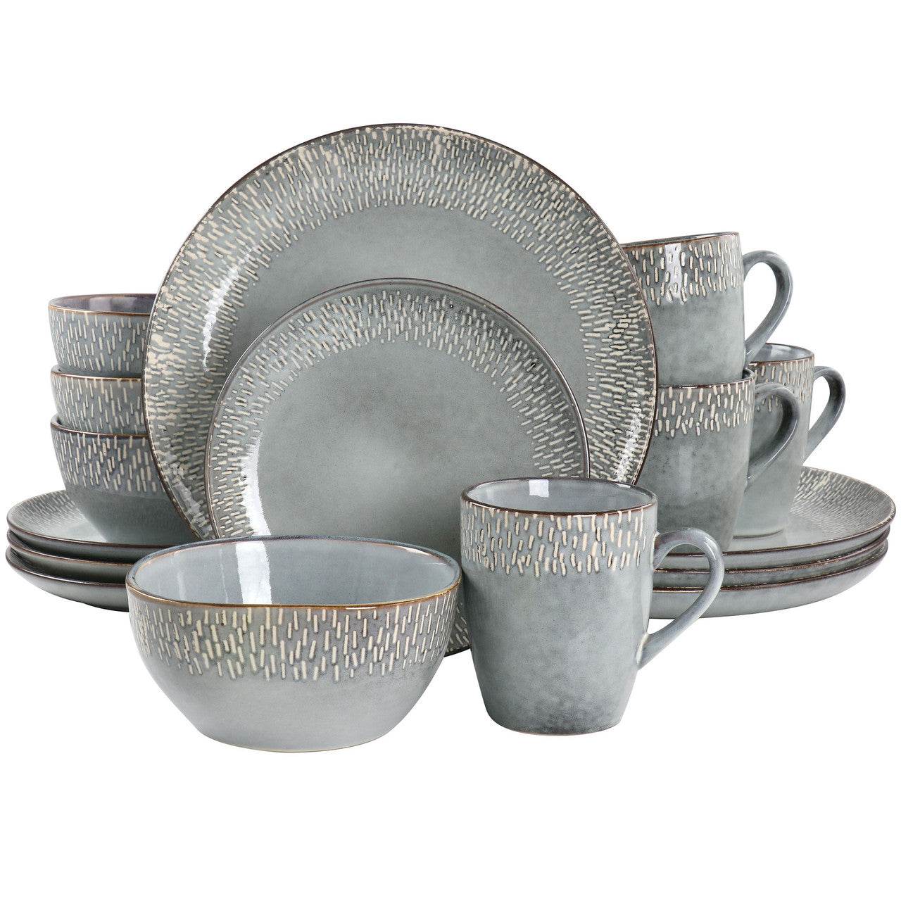 Meritage 16 Piece Reactive Glaze Stoneware Dinnerware Set in Grey - Loft&Timber