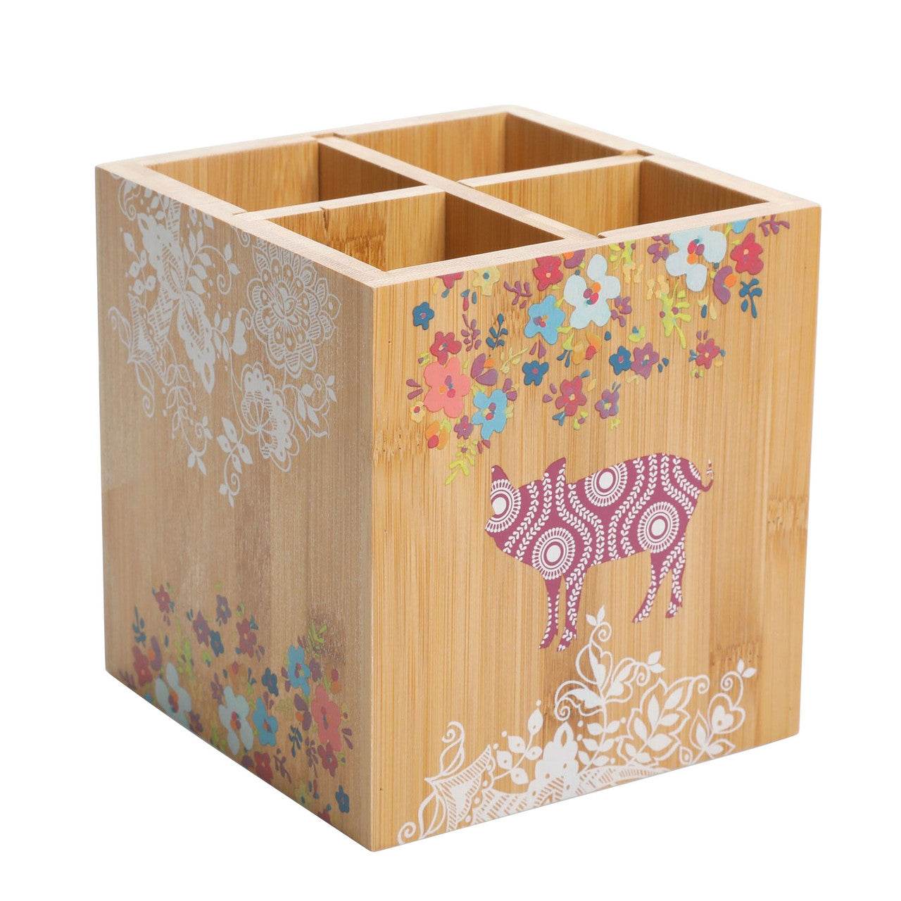 Gibson Urban Market 5.5 Inch Square Bamboo Utensil Holder in Animal and Floral Print - Loft&Timber