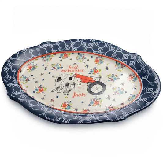 Urban Market Life on the Farm 18.5 Inch Oval Ceramic Serving Platter in Floral Farm Pattern - Loft&Timber