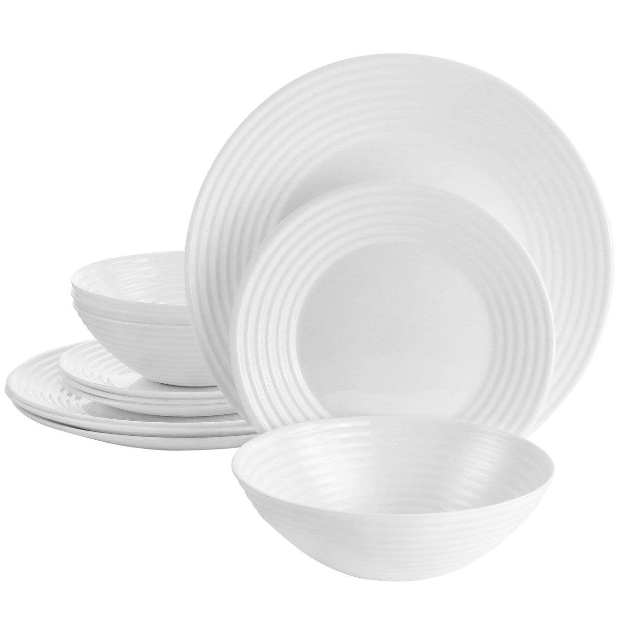 Gibson Ultra Patio 12 Piece Tempered Opal Glass Dinnerware Set in White - Loft&Timber
