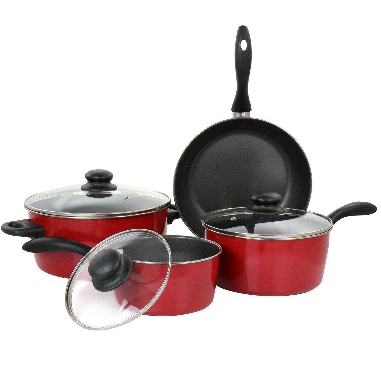 Gibson Home Armada 7 Piece Nonstick Carbon Steel Cookware Set in Red - Loft&Timber