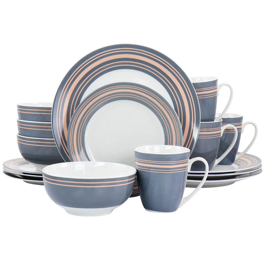 Gibson Home Silver Wind 16 Piece Fine Ceramic Dinnerware Set in Grey and Pink - Loft&Timber