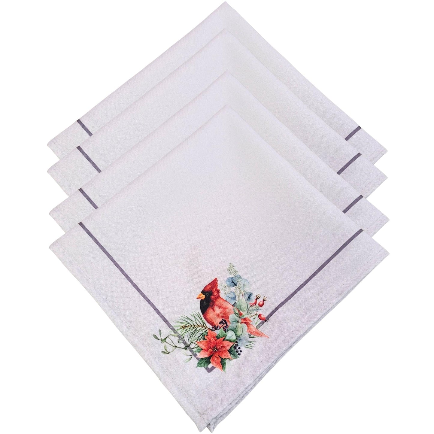 Charlo's Cloth Napkins Set of 4 Royal Bird and Christmas Grey 16" by 16" - Loft&Timber