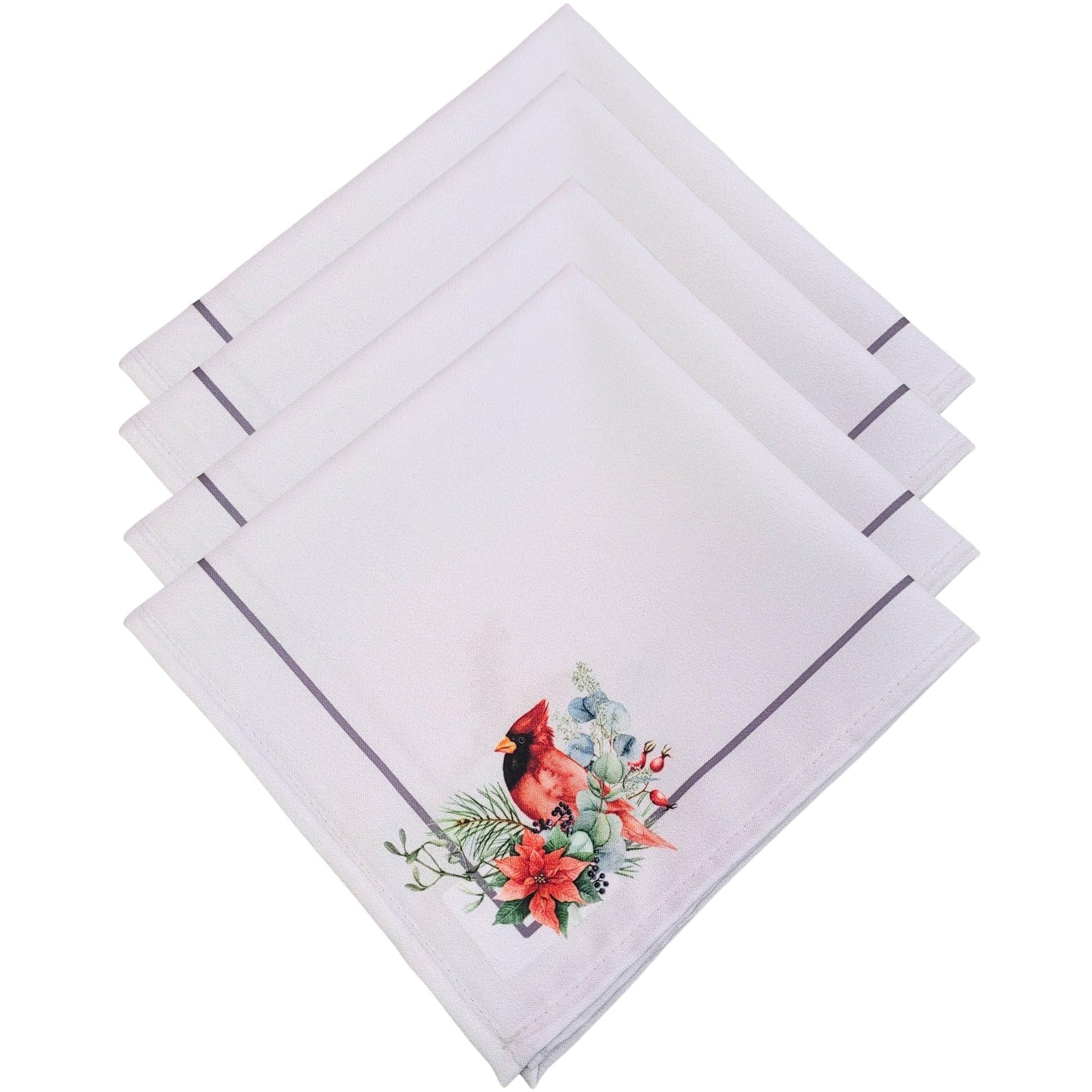 Charlo's Cloth Napkins Set of 4 Royal Bird and Christmas Grey 16" by 16" - Loft&Timber