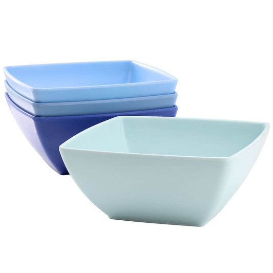 Gibson Home Grayson 4 Piece 6 Inch Square Melamine Dinner Bowl Set in Assorted Blue - Loft&Timber