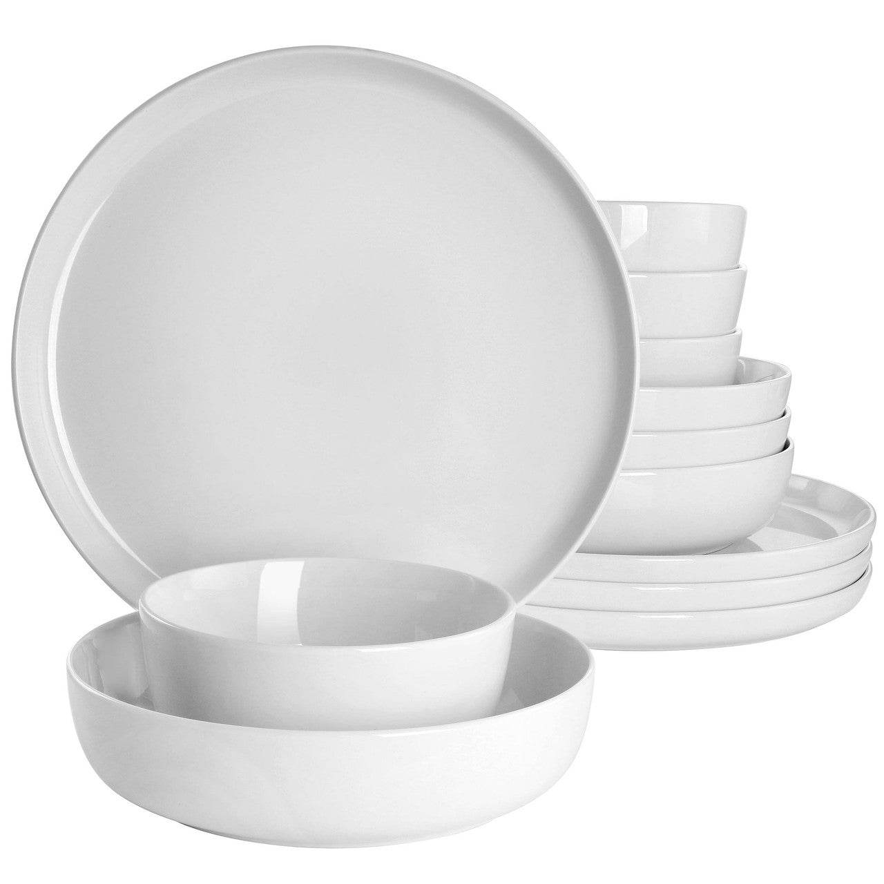 Gibson Home Avisala 12 Piece Fine Ceramic Dinnerware Set in White - Loft&Timber