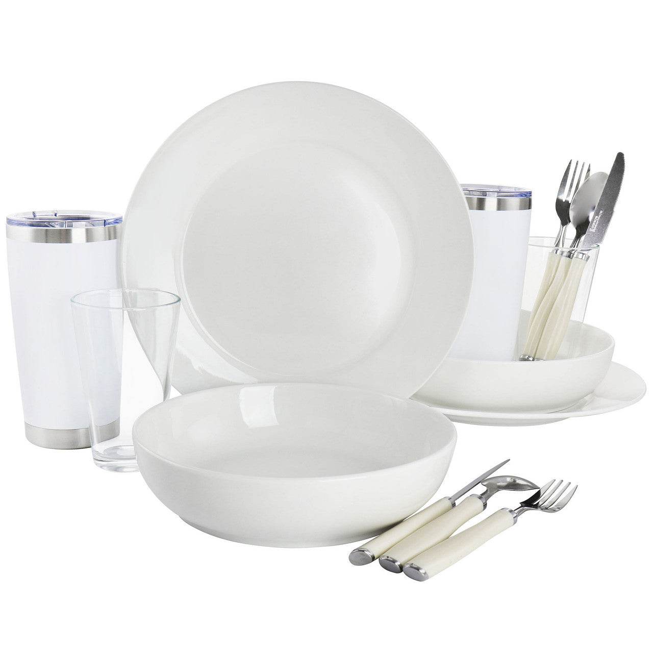 Gibson Home Nobella 14 Piece Fine Ceramic Dinnerware Set in White - Loft&Timber