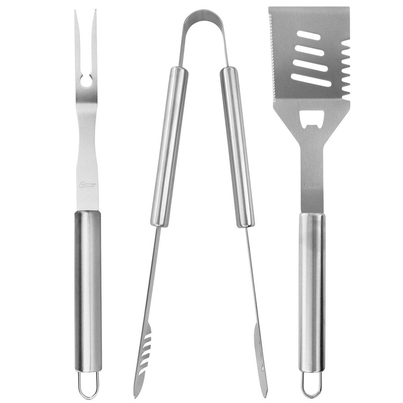Oster Baldwin 3 Piece Stainless Steel Barbecue Tool Set in Silver - Loft&Timber