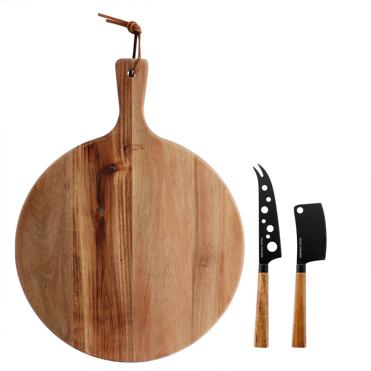 Gibson Elite 3 Piece Acacia Wood Charcuterie Serving Board and Cheese Knife Set in Brown - Loft&Timber