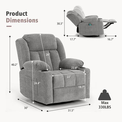 Rocker Swivel Recliner Chair, Overstuffed Large (Lime Gray) - Loft&Timber