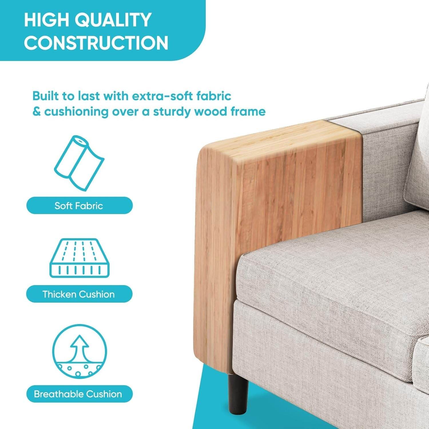 6 Seaters Sectional Upholstered Sofa, Linen Fabric Sofa Couch with Side Pockets, Free Combination Sofa Set with Movable Storage Ottoman, for Living Room-Sofa&Loveseat&Chair&Ottoman,Beige - Loft&Timber