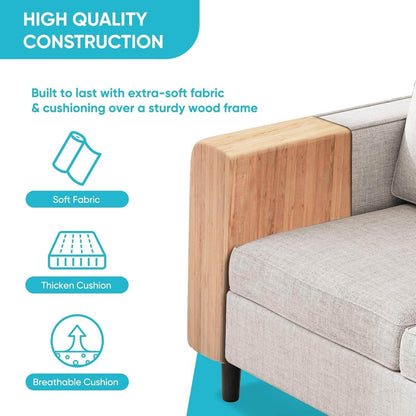 6 Seaters Sectional Upholstered Sofa, Linen Fabric Sofa Couch with Side Pockets, Free Combination Sofa Set with Movable Storage Ottoman, for Living Room-Sofa&Loveseat&Chair&Ottoman,Beige - Loft&Timber