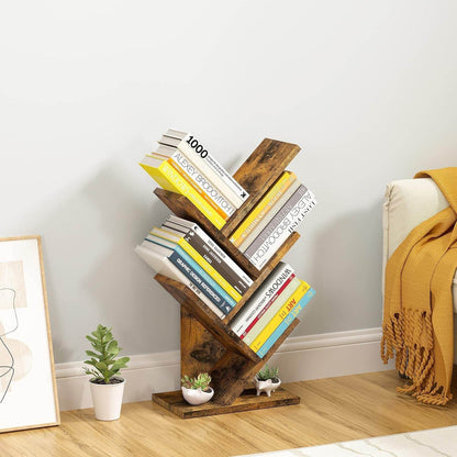 4 Tier Tree Bookshelf, 4 Shelf Bookcase, Modern Book Storage, Free Standing Tree Bookcase, Utility Organizer Shelves for Home Office, Living Room, Bedroom, Rustic Brown - Loft&Timber