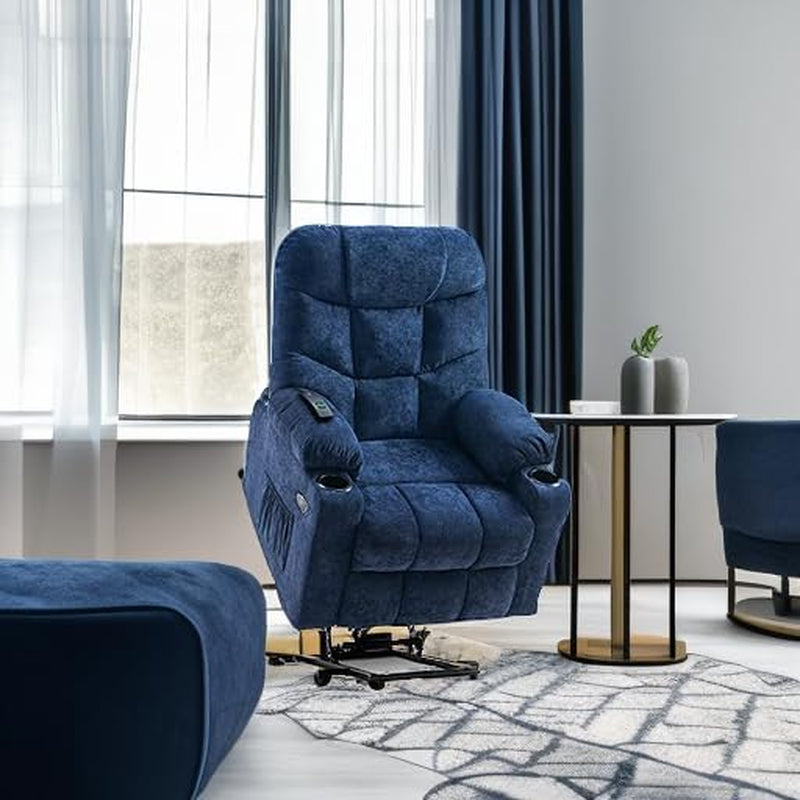 Power Lift Recliner Chair with Extended Footrest for Elderly People, Fabric 7287 (Navy Blue, Medium-Regular)-4