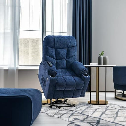 Power Lift Recliner Chair with Extended Footrest for Elderly People, Fabric 7287 (Navy Blue, Medium-Regular)-4
