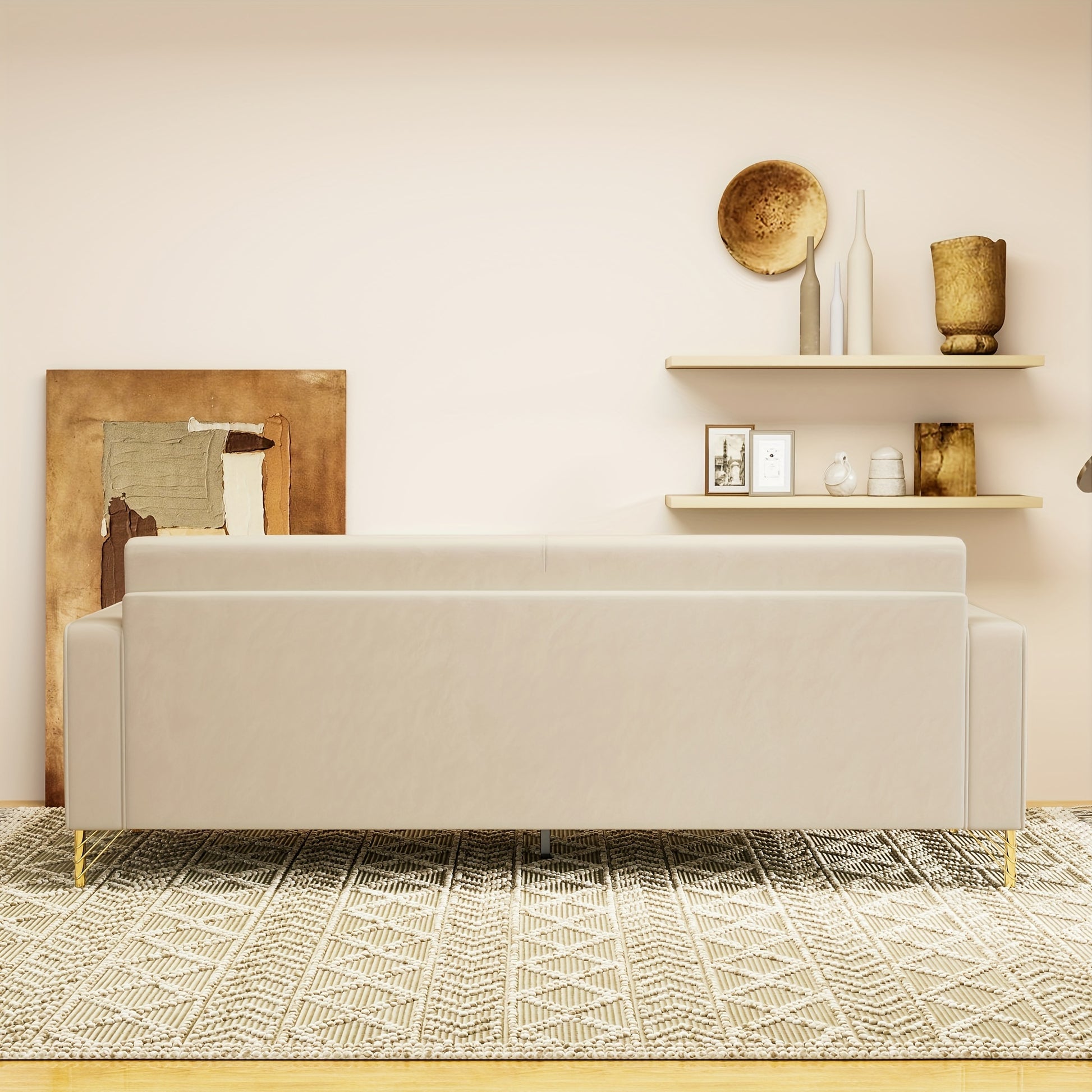 1pc 85.63" Loveseat Sofa, Mid Century Decor with Square Armrests Couches with 2 Pillows - Loft&Timber