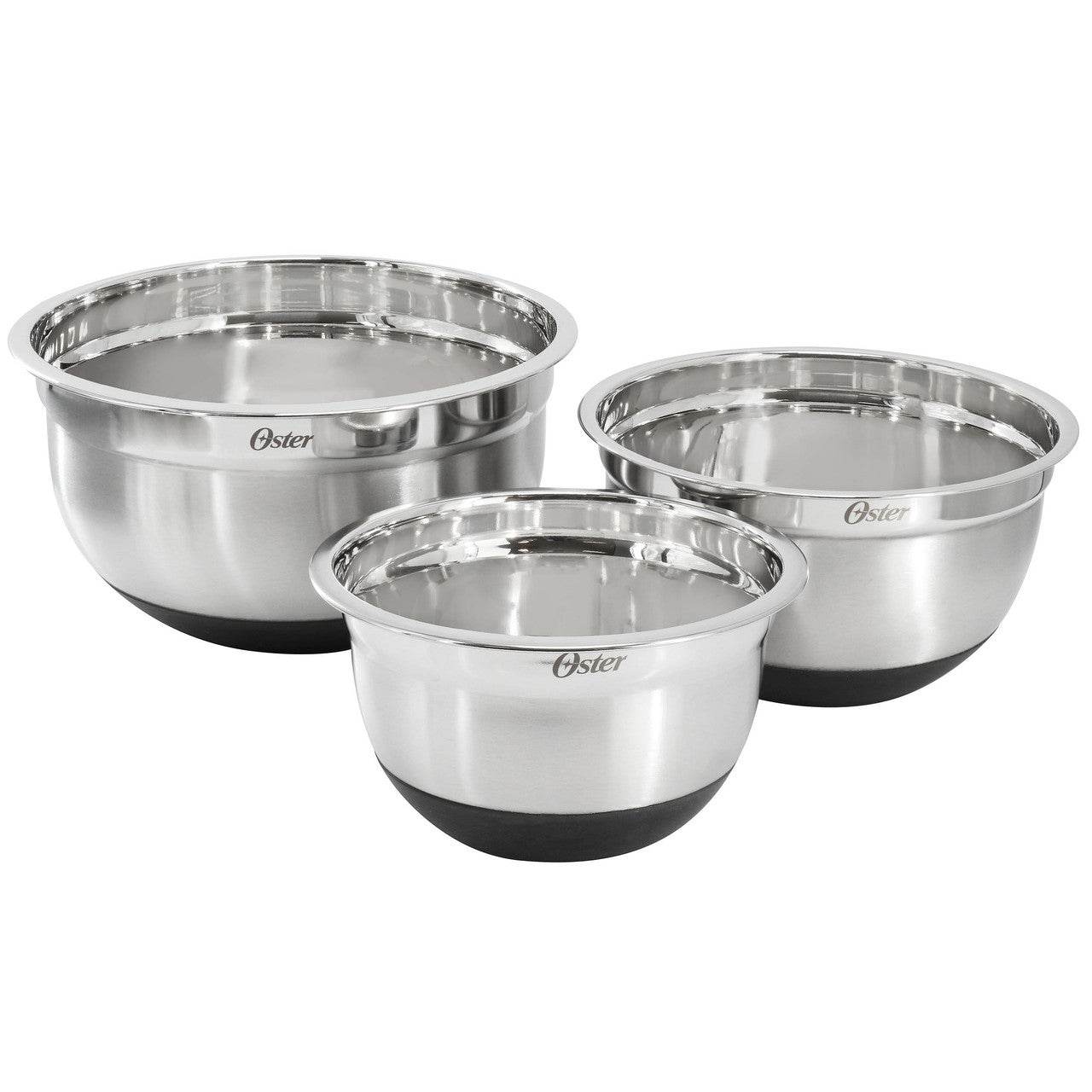 Oster Oswalt 3 Piece Mixing Bowl Set with Non-Slip Bases in Silver - Loft&Timber