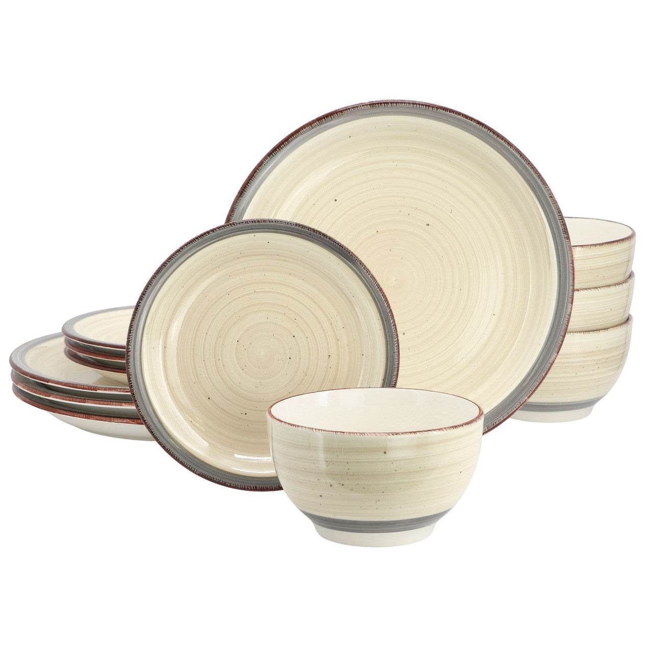 Gibson Home Holcomb 12 Piece Ceramic Dinnerware Set in Beige - Loft&Timber