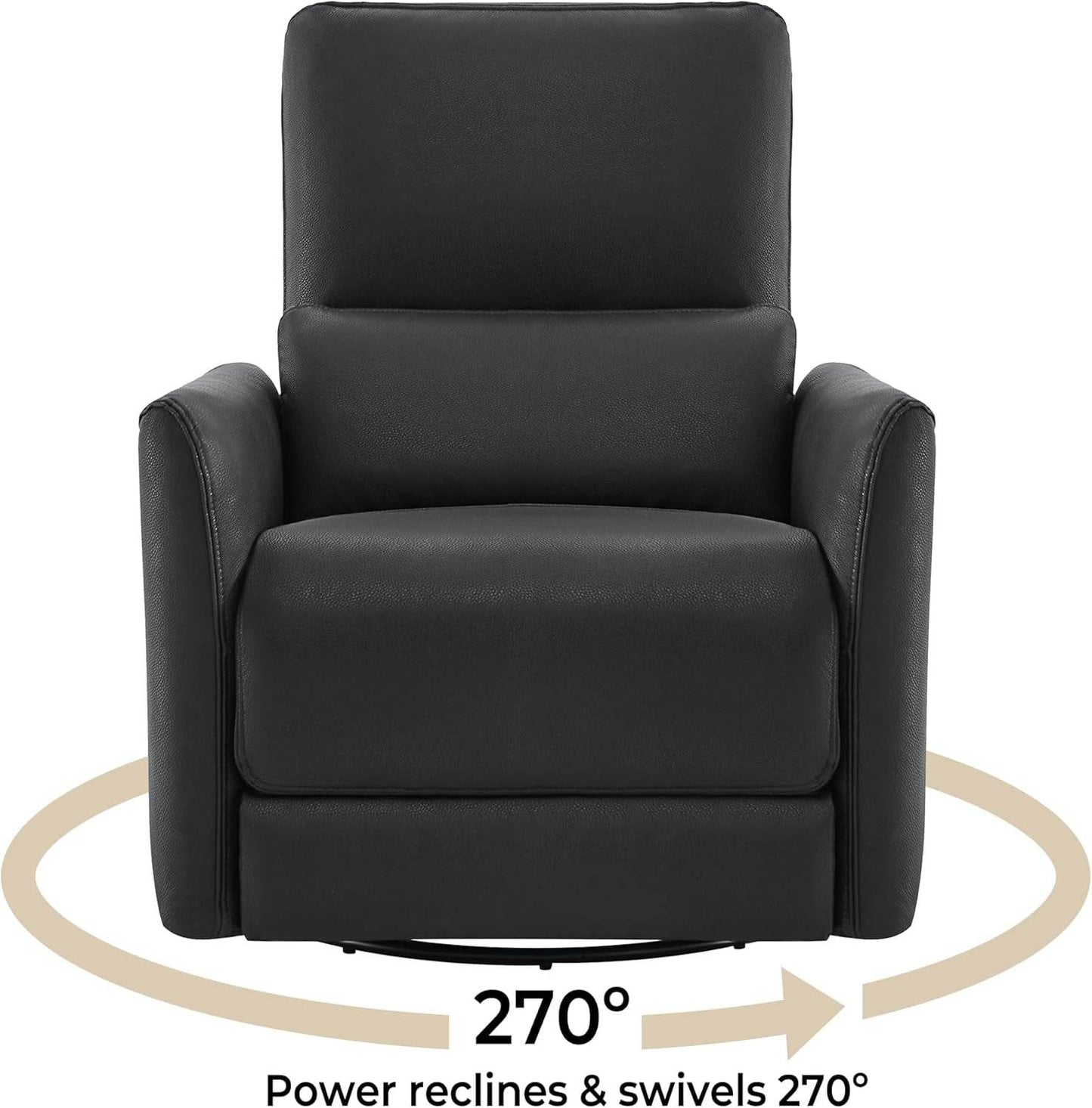 Power Recliner Chair Swivel Glider, FSC Certified Upholstered Faux Leather, Black - Loft&Timber