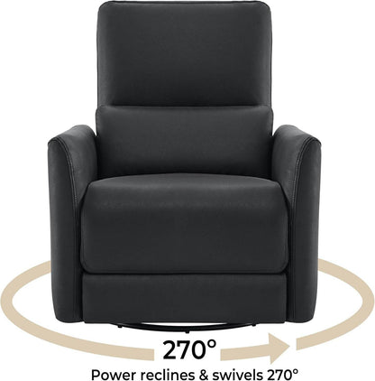 Power Recliner Chair Swivel Glider, FSC Certified Upholstered Faux Leather, Black - Loft&Timber