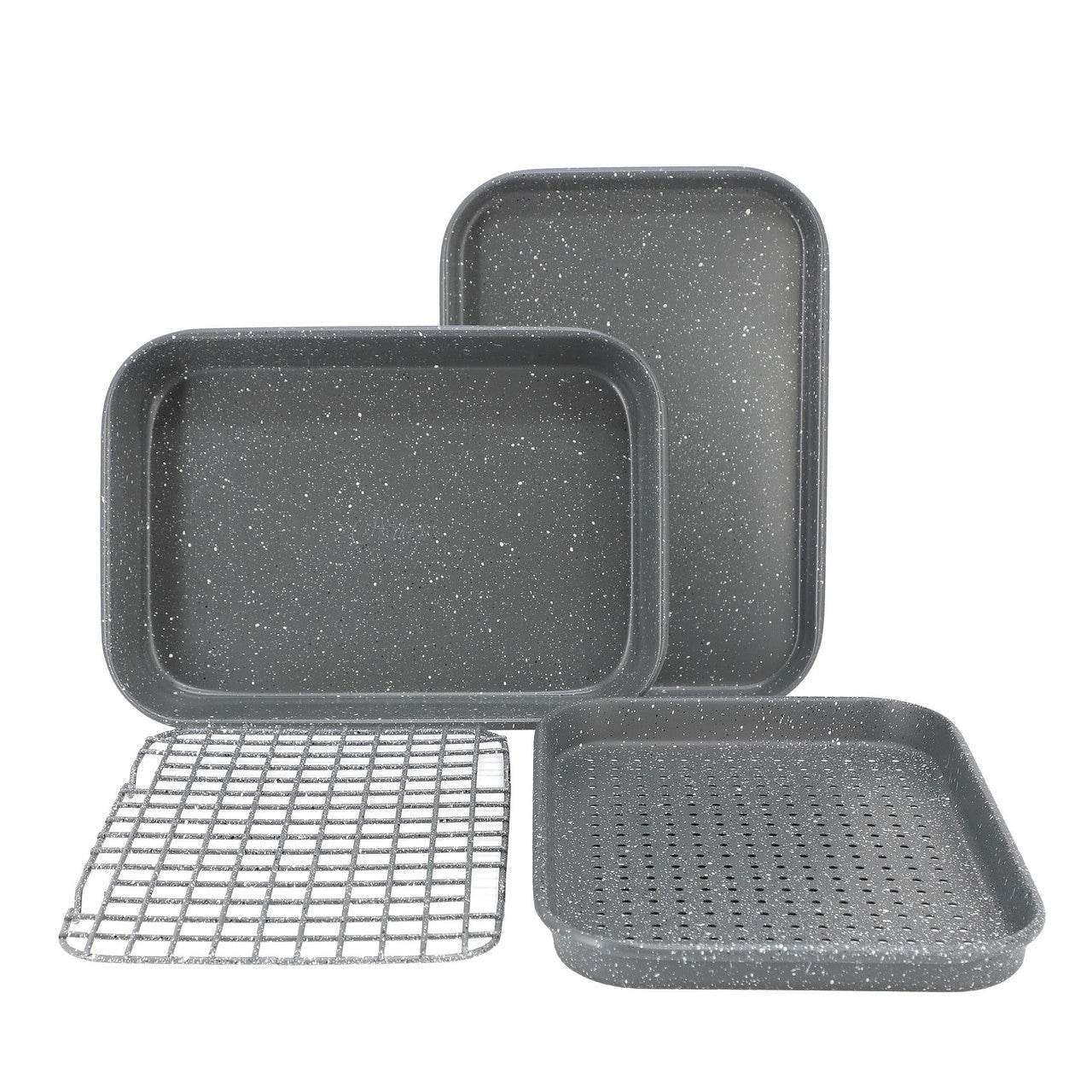 Oster Greystone 4 Piece Nonstick Carbon Steel Toaster Oven Bakeware Set in Speckled Grey - Loft&Timber