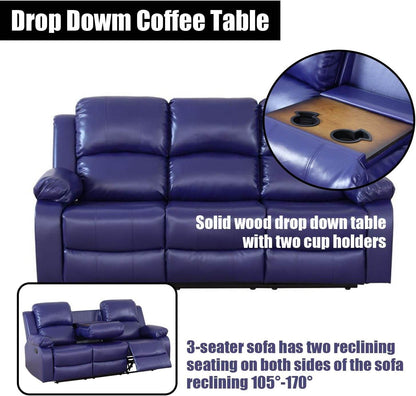 Blue Leather Reclining Sofa Set Faux Leather - Loft&Timber