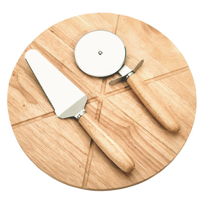 14" Wooden Pizza Board with Precision Cutting Wheel & Server - Loft&Timber