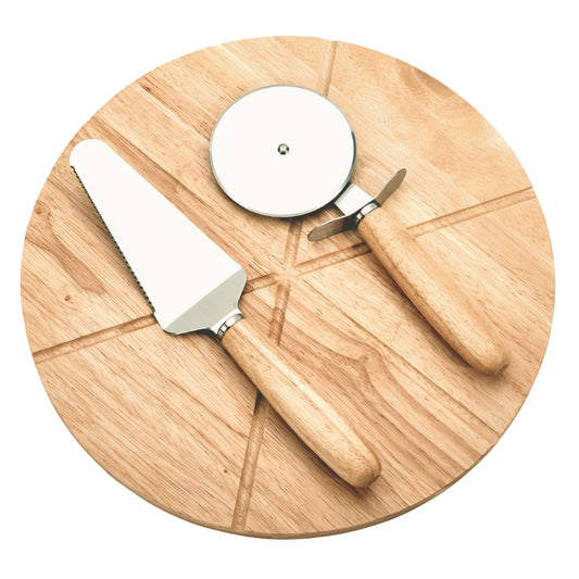 14" Wooden Pizza Board with Precision Cutting Wheel & Server - Loft&Timber