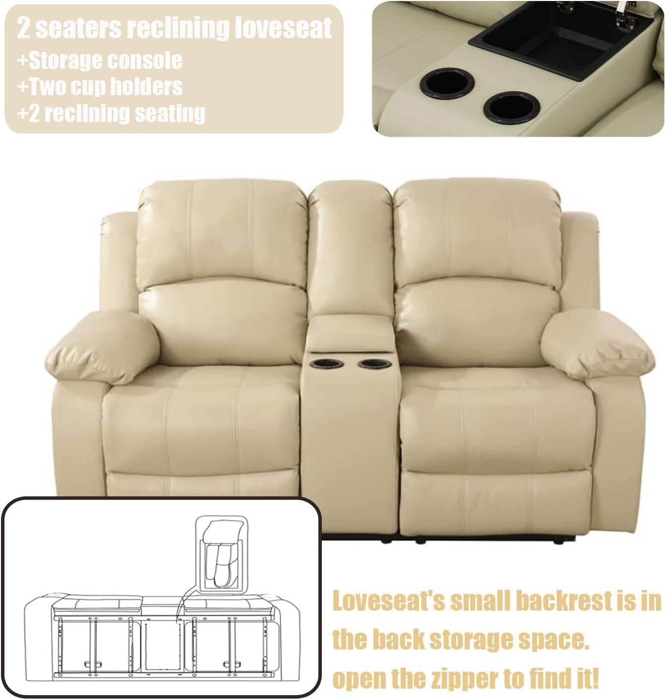 Beige Leather Reclining Sofa Set - Loft&Timber