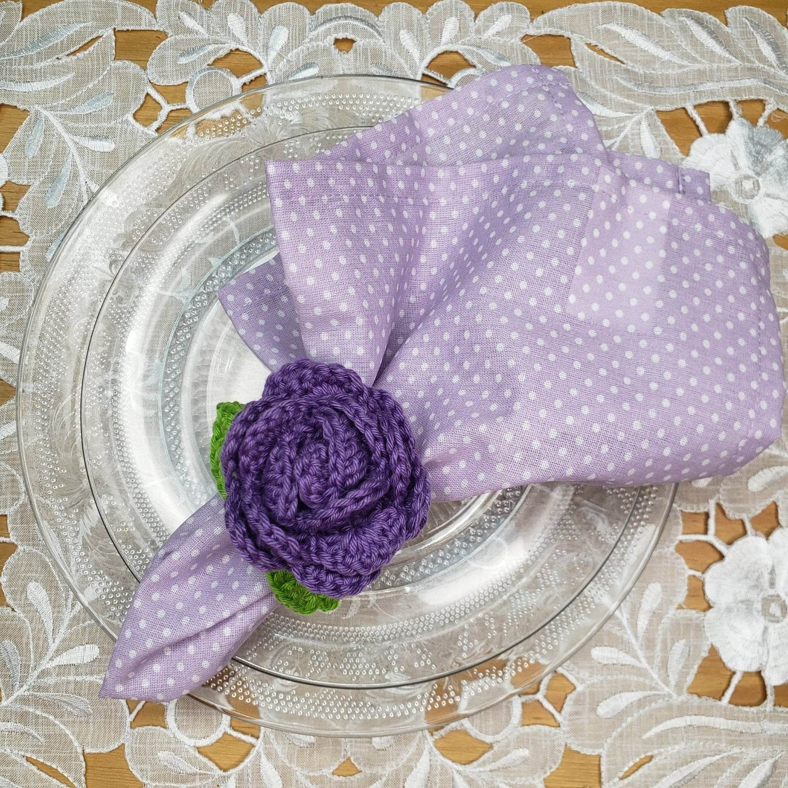 Charlo's Set of 4 Purple Crochet Rosebud Napkin Rings, High Quality Products, handmade, gifts - Loft&Timber