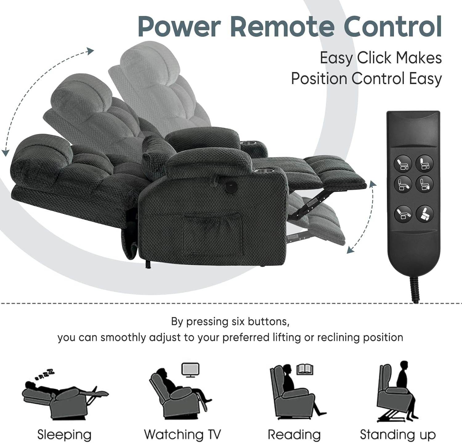 Large Dual Motor Lay Flat Power Lift Recliner Chair Set of 2 for Elderly with Massage and Heat, Textile Oversized Recliner Chair, Lift Chairs Recliner with Lumbar Pillow, Cup Holder, Grey - Loft&Timber