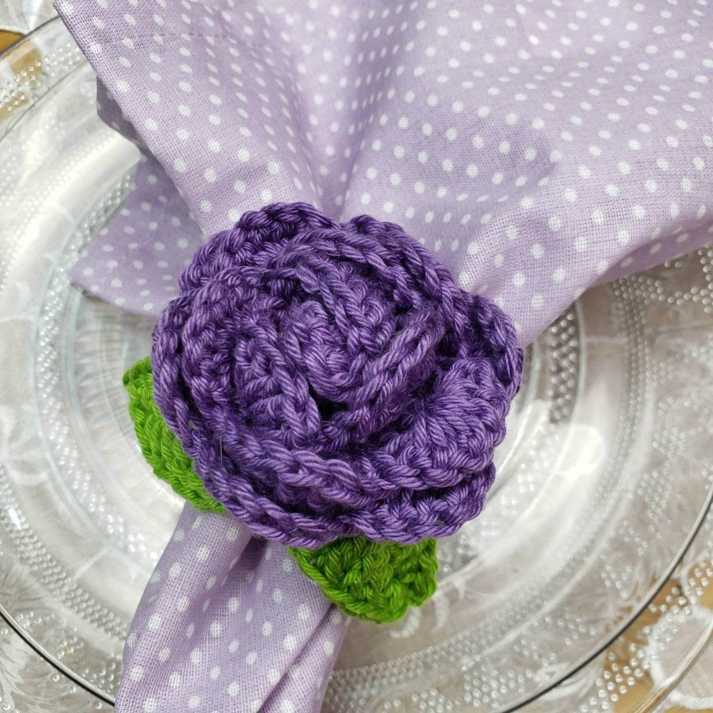 Charlo's Set of 4 Purple Crochet Rosebud Napkin Rings, High Quality Products, handmade, gifts - Loft&Timber