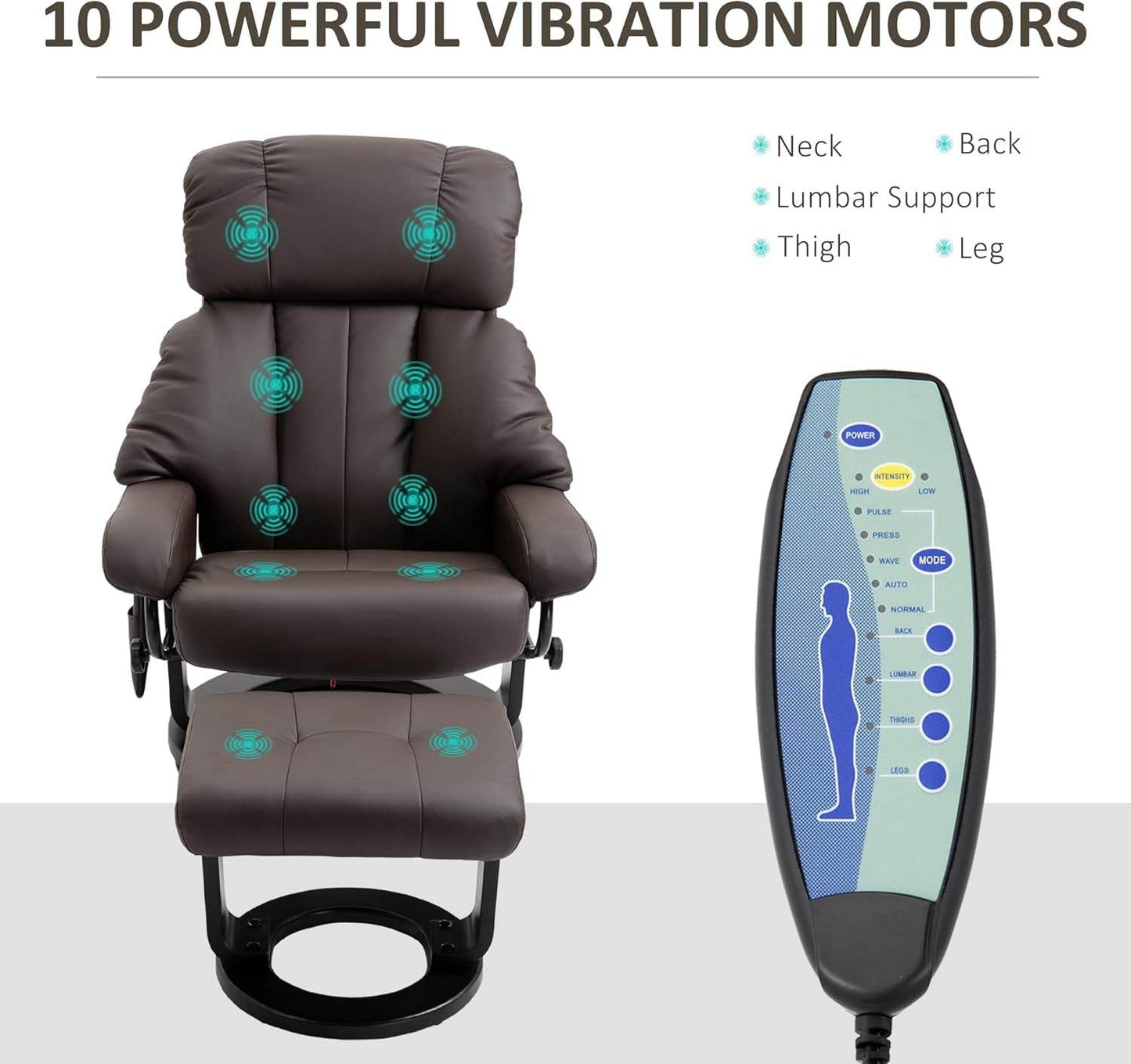 Massage Recliner Chair with Ottoman, 360° Swivel Recliner and Footstool, Brown - Loft&Timber