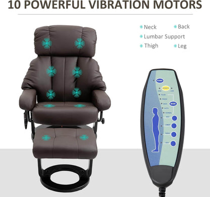 Massage Recliner Chair with Ottoman, 360° Swivel Recliner and Footstool, Brown - Loft&Timber