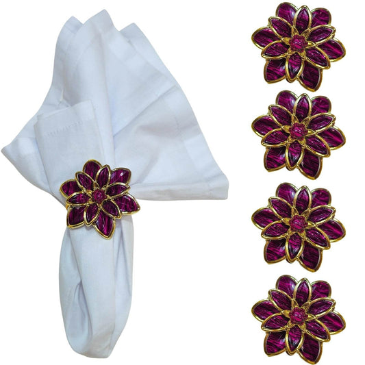 Charlo's Set of 4 Pink Party Delicate Flower Napkin Rings for Wedding, Thanksgiving, Christmas, Wedding, Banquet, Birthday - Loft&Timber