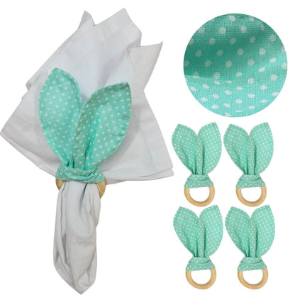 Maison Charlo | Easter Set of 4 Polka Dot Green Bunny Ears Napkin Rings | Dining Table Decor - Loft&Timber